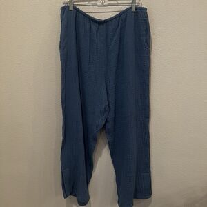 Habitat Pants Blue Crinkle Gauze Elastic Waist Pull On Lagenlook Womens Sz L